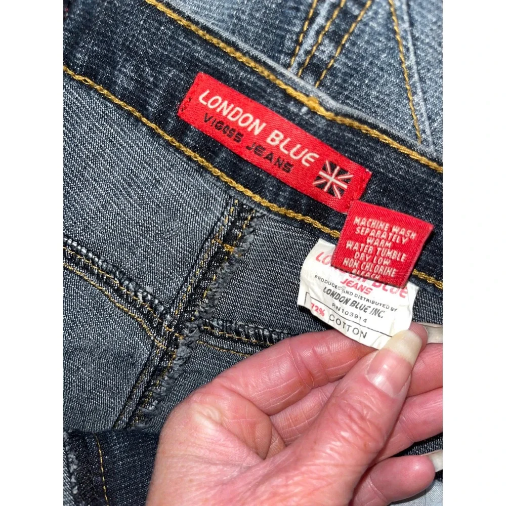 London Blue Vigoss Jeans Denim Skirt Dark Wash Paneled Chevron Y2K Cyber Grunge‎
